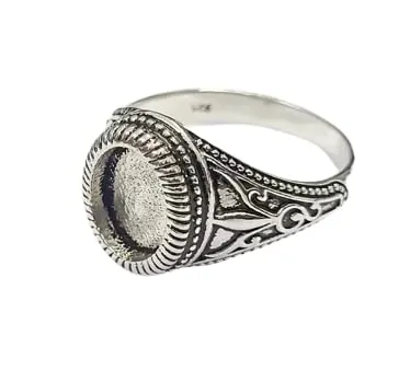 925 Sterling Silver Oval Men's Ring Bezel Setting, Open/Close Back, DIY Craft Supplies