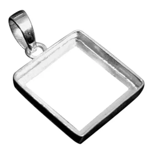 925 Sterling Silver Square Bezel Blank Pendant Setting for 3mm-20mm Square Cabochons