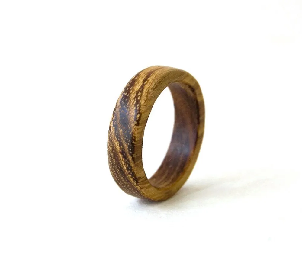 Acacia Wood Ring, Custom Engraved Couples Wedding Band, Lightweight Natural Jewelry