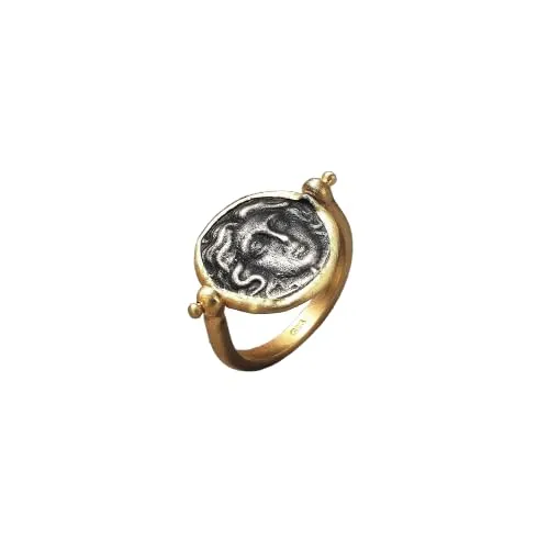 Ancient Replica Coin Helios Reversible Ring, 925K Silver Gold Plated Men's Jewelry Gift