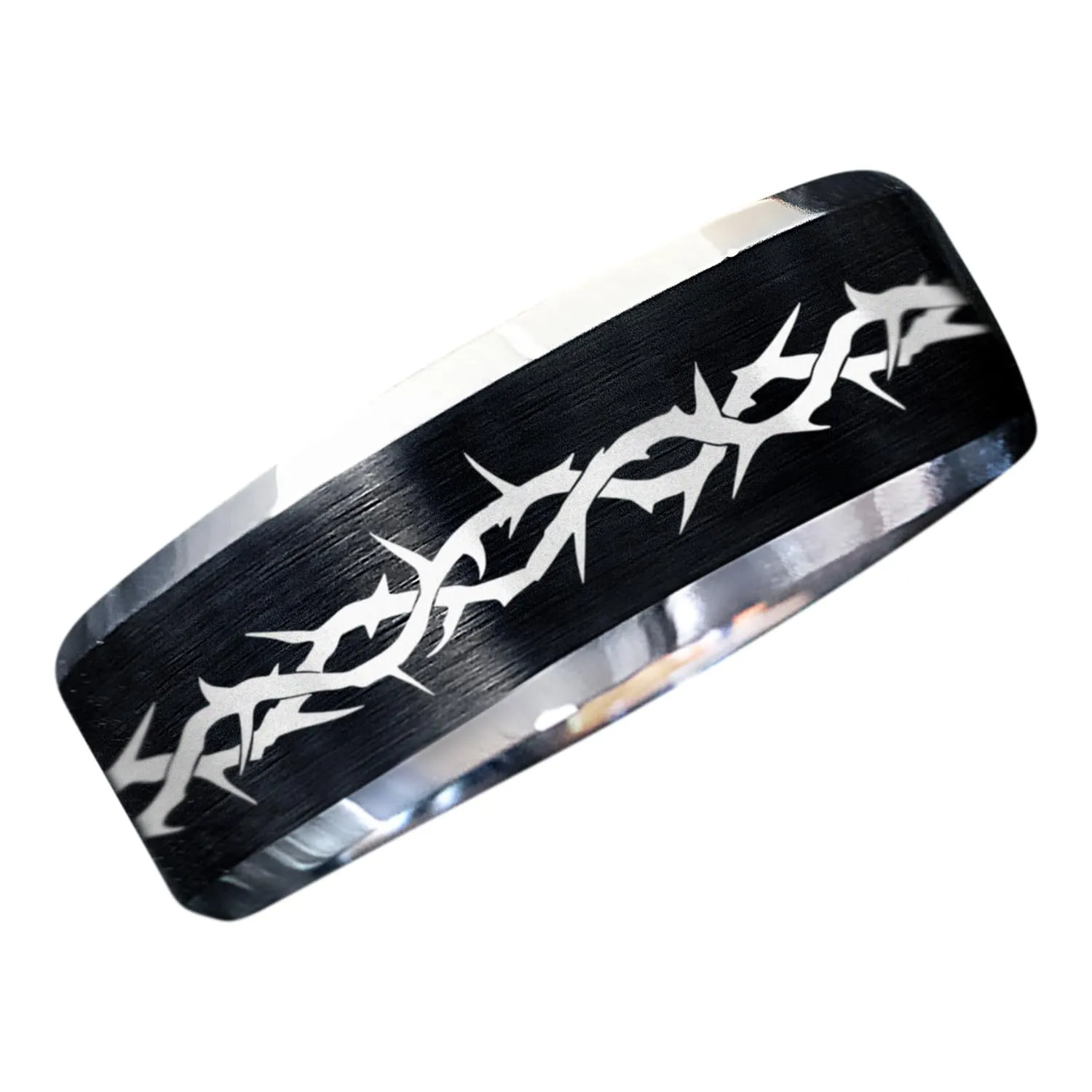 Barbed Wire Wedding Band in Genuine Tungsten Carbide