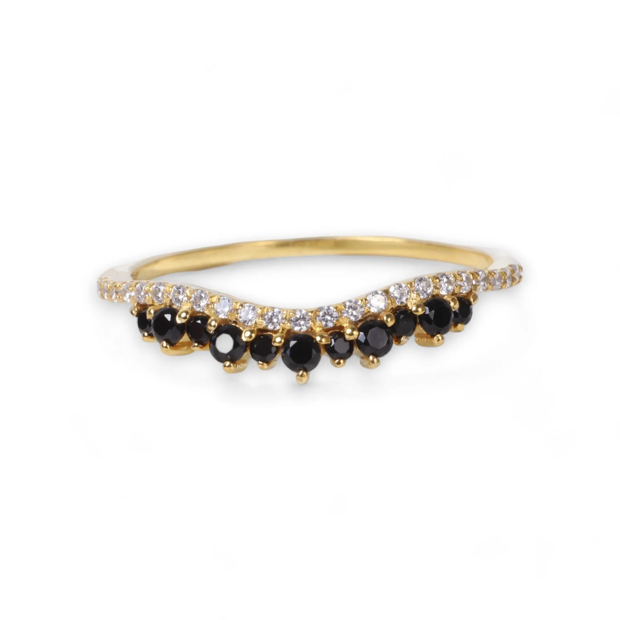 Crown Black Onyx Yellow Gold Plated Wedding Band Handmade Women’s Stackable Promise Ring