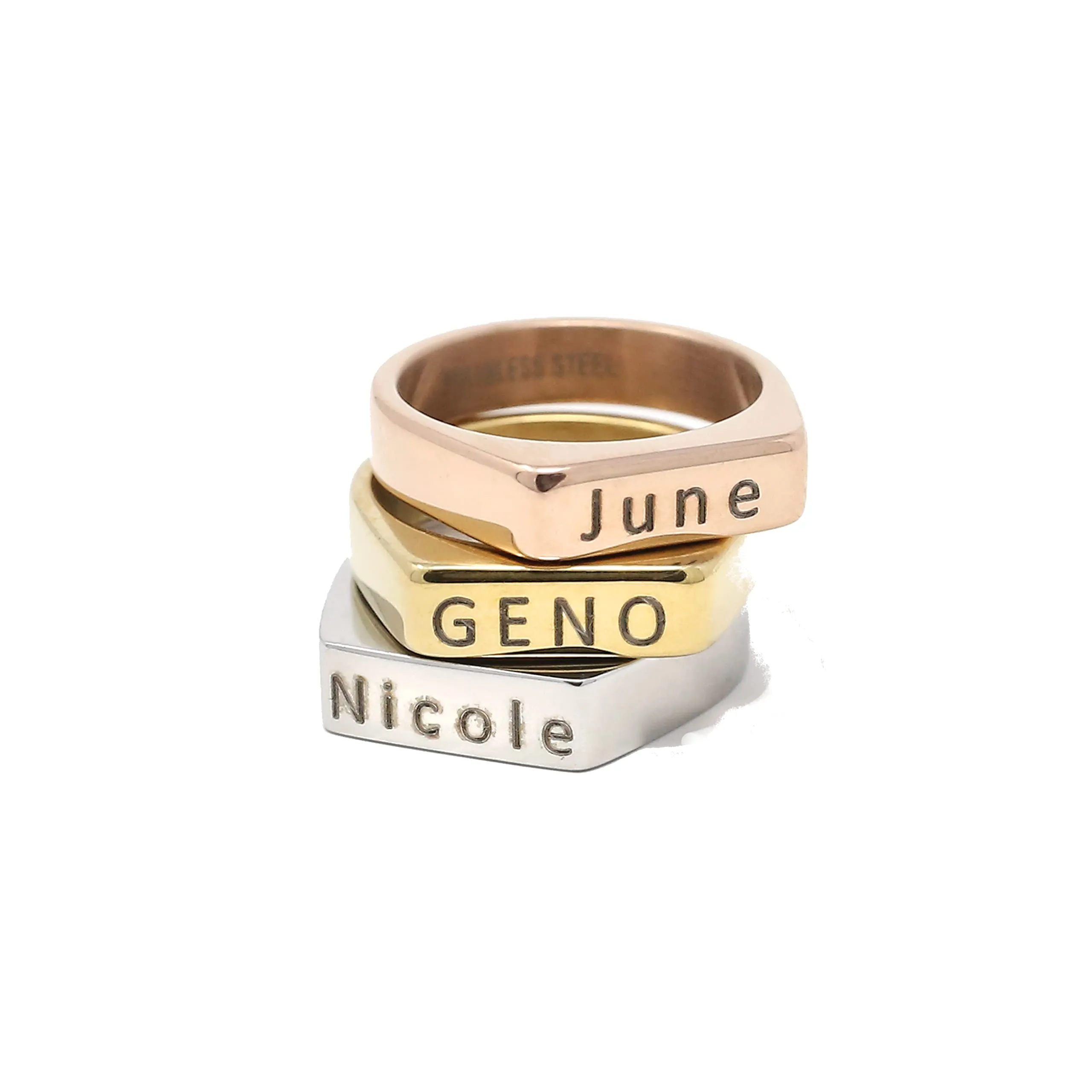 Custom Engraved Signet Ring - Personalized Stainless Steel Band, Couples Commitment Jewelry