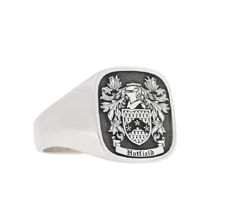 Custom Sterling Silver Family Crest Ring, Handcrafted with Personalized Coat of Arms