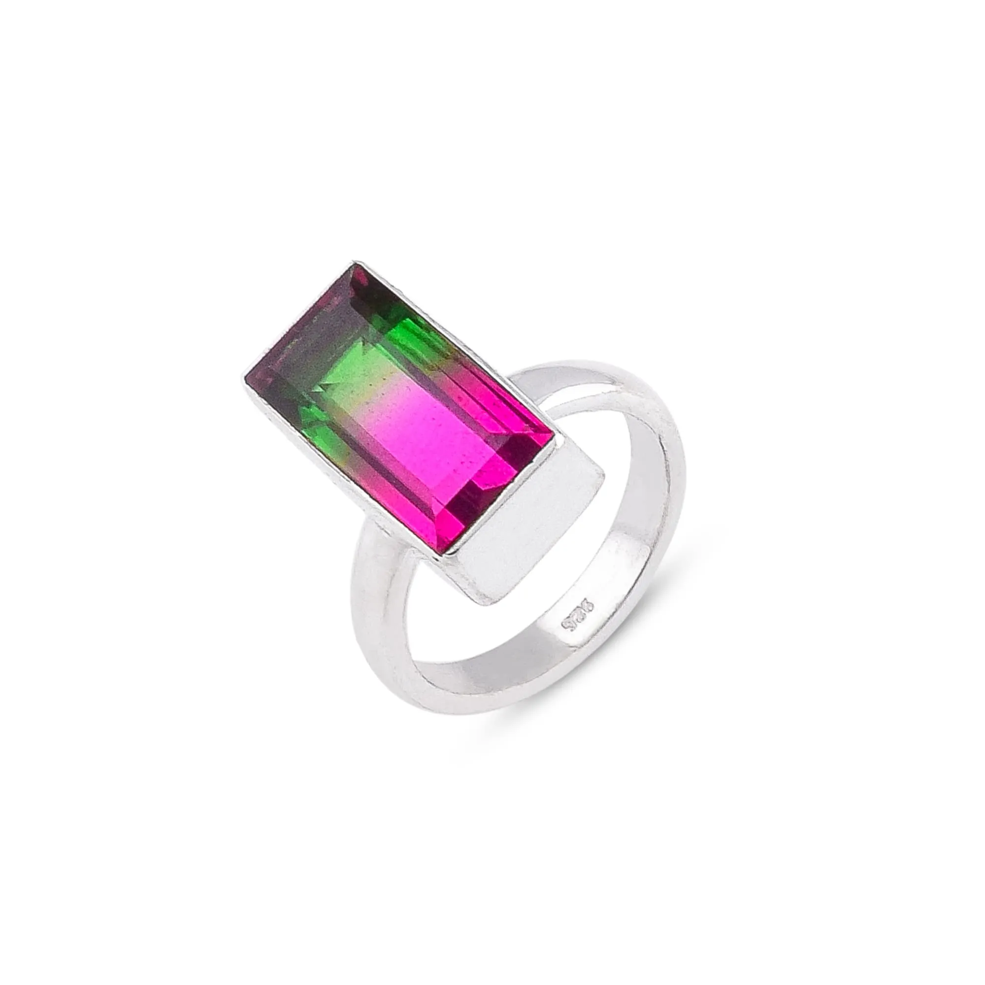 Designer Watermelon Tourmaline Quartz Ring in 925 Sterling Silver, Artisan Handmade Jewelry