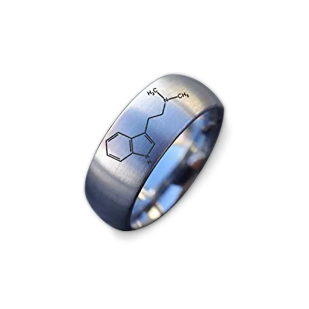 DMT Molecule Tungsten Carbide Ring - Programmer Gift, Science Jewelry, Durable & Hypoallergenic