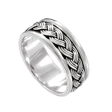 Family Ring, Men's Sterling Silver Braided Spinner Ring, Handmade Worry Meditation Ring