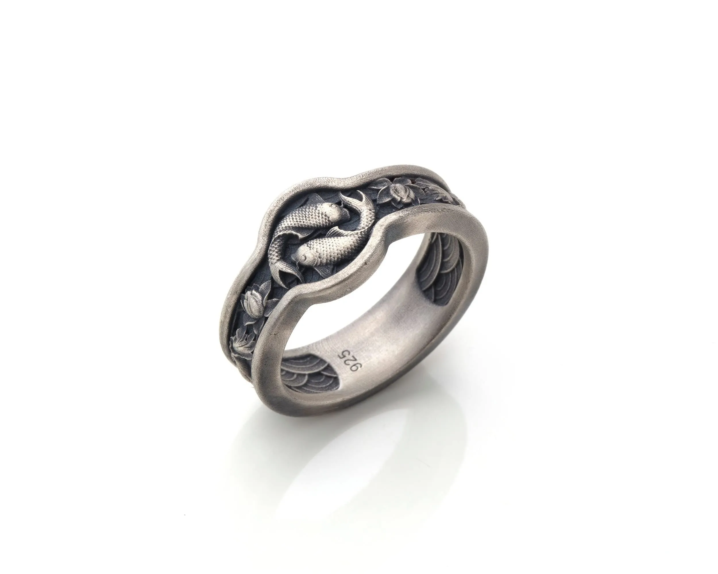 Handcrafted Japanese Lotus Flower Silver Ring, Pisces-Inspired Design, 0.47x0.47 Inch, Unique Gift