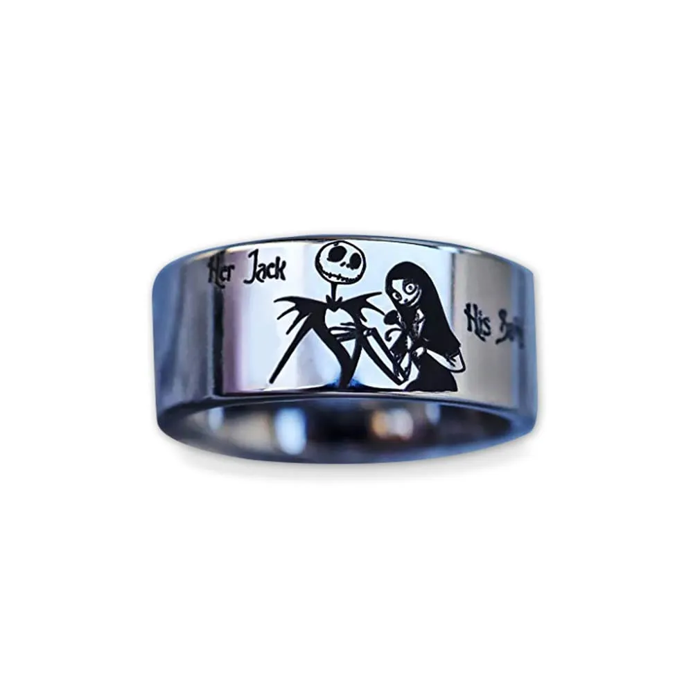 Jack & Sally Nightmare Wedding Ring Set - Durable Tungsten Carbide Matching Engagement Rings