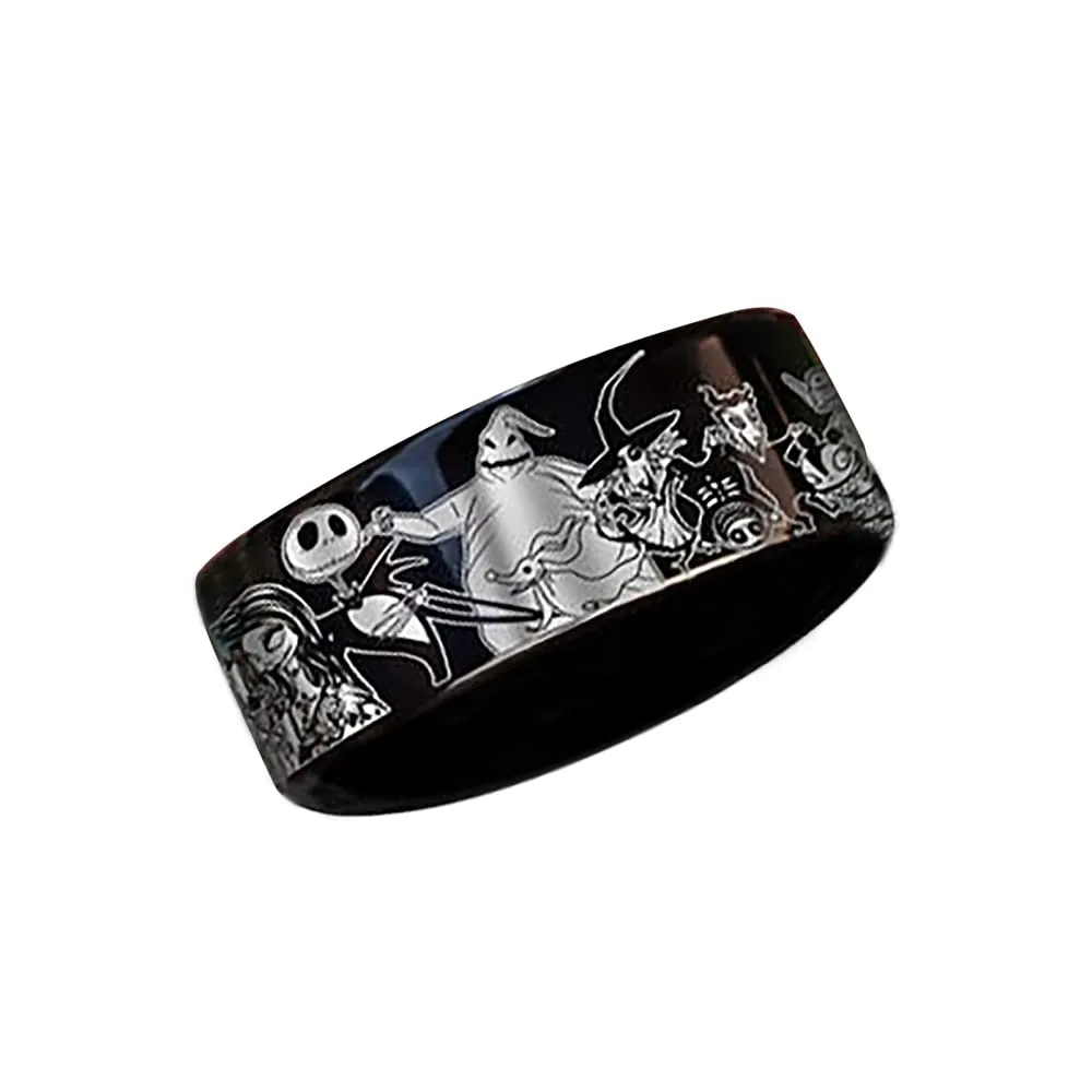 Jack & Sally Wedding Ring Set - Nightmare Engagement Rings in Tungsten Carbide, Hypoallergenic