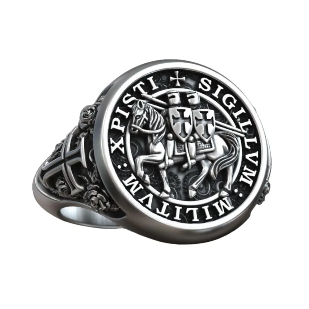 Mid Century Medieval Templar Knights Statement Ring in Oxidized 925 Sterling Silver