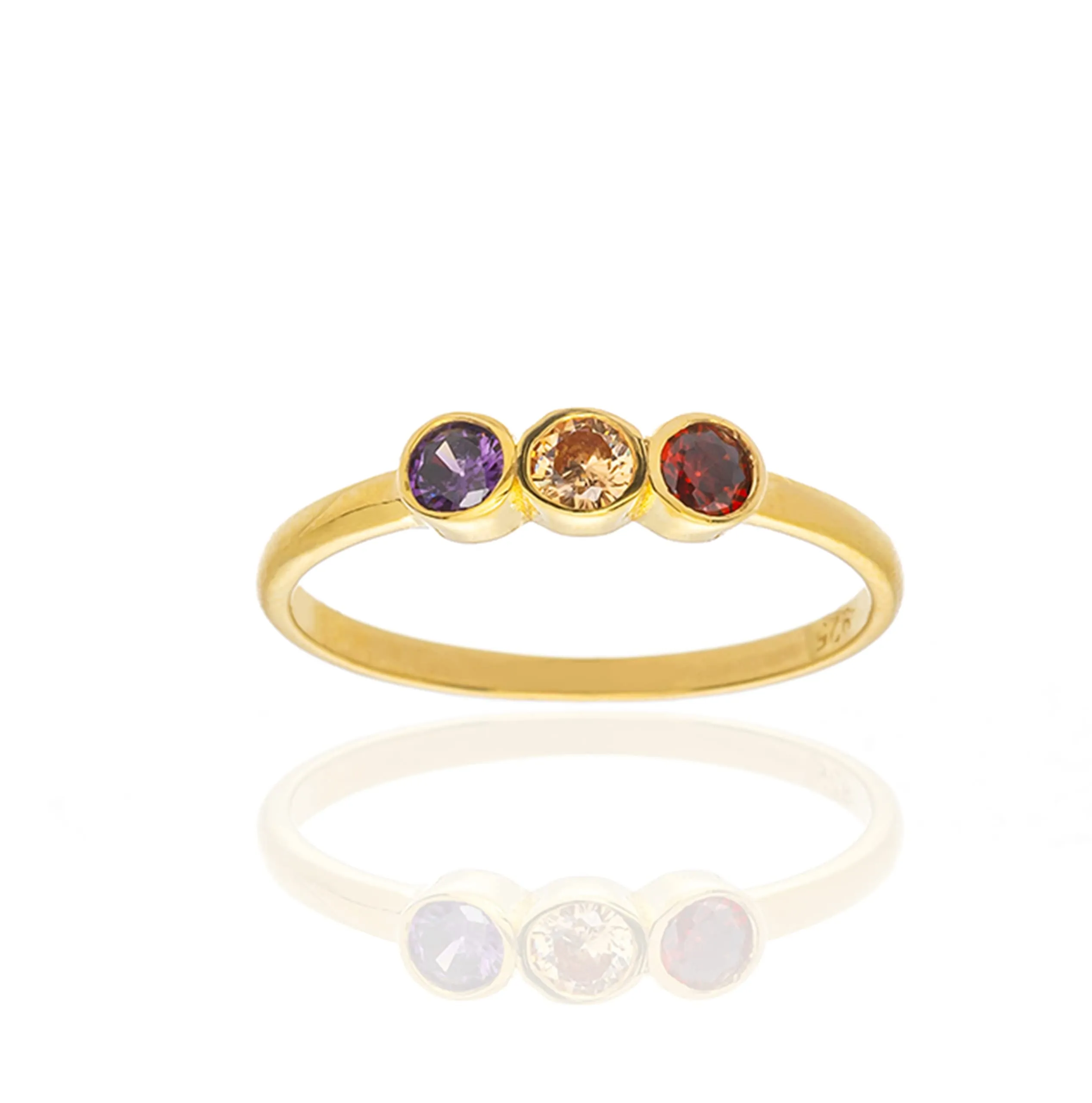 Mother's Ring with Kids Birthstones • Custom Multi-Stone Bezel Set Ring • High-Quality 925 Silver