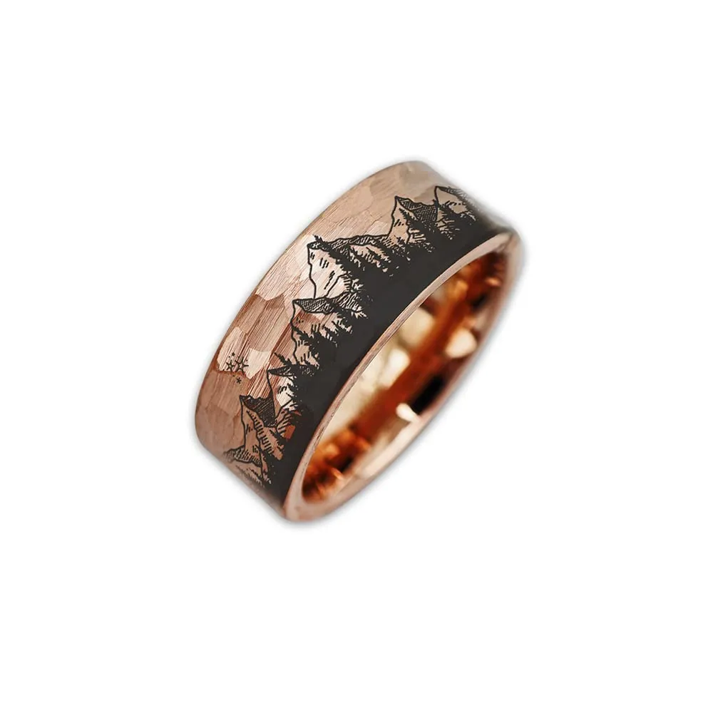 Nature Landscape Mountain Range Wedding Band - Genuine Tungsten Carbide - Durable & Hypoallergenic