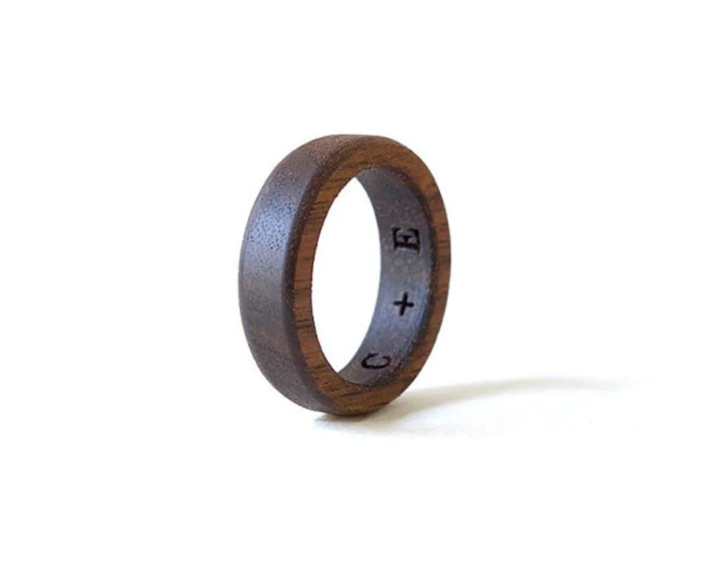 Walnut Wood Ring - Personalized Engraved Men's Wedding Band, Eco-Friendly Natural Jewelry